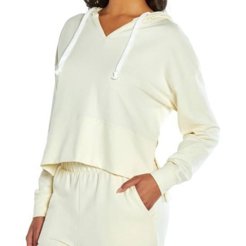 Three Dots Cropped Hoodie Sweatshirt Women Size Small NWT Long Sleeve FLAW